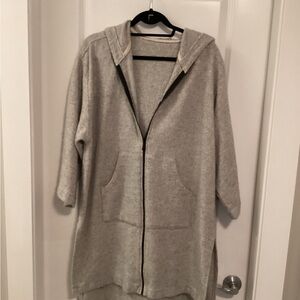 Light Gray Hooded Zip-Front Knit Cardigan - Women